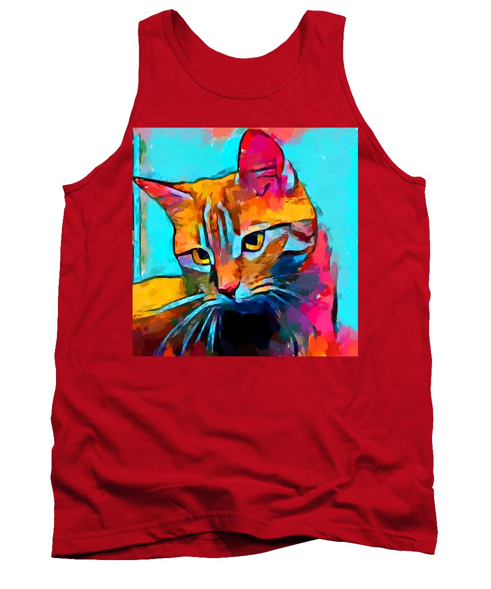 Cat Tank Top featuring the painting Cat 6 by Chris Butler