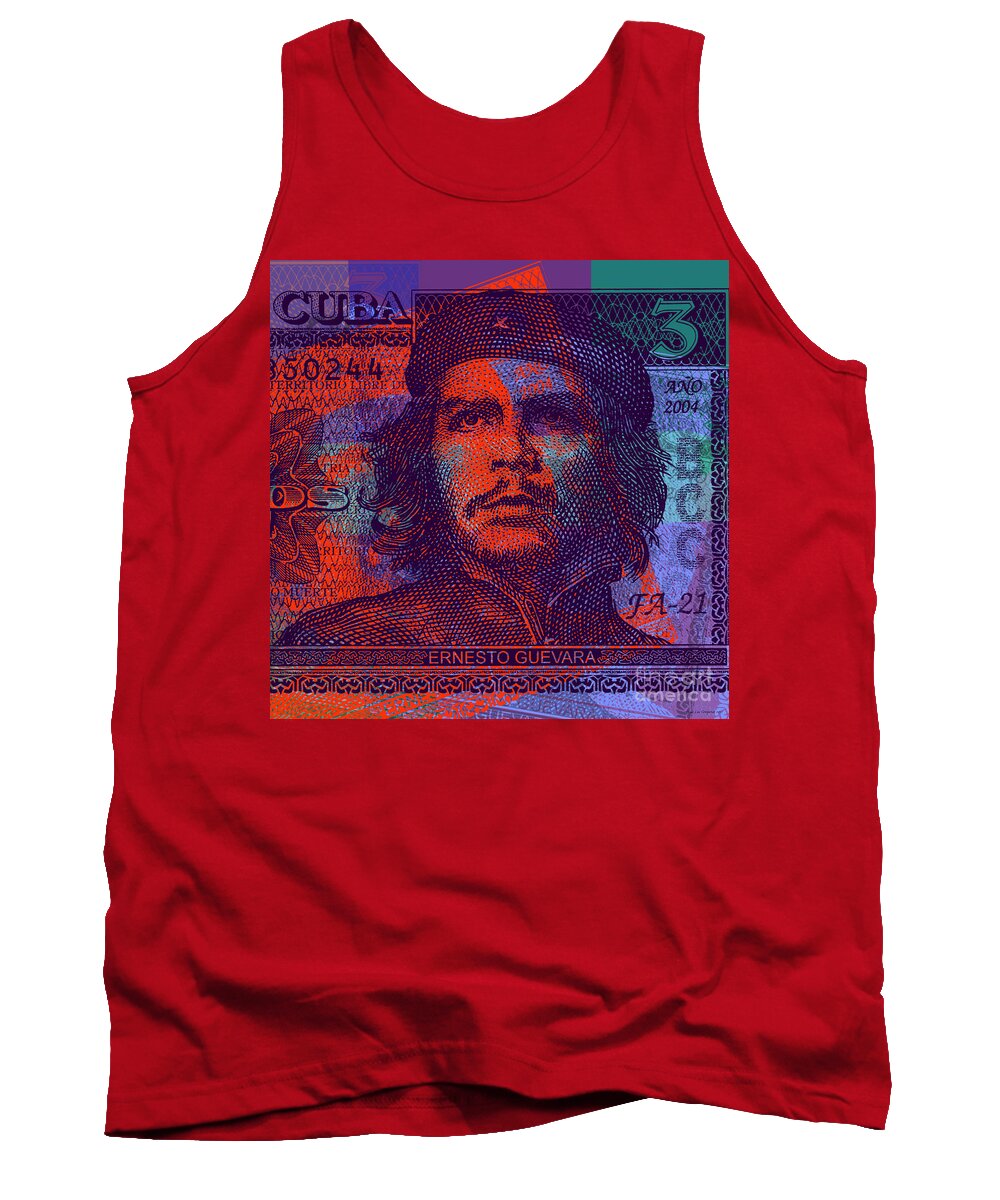Communist Tank Top featuring the digital art Che Guevara 3 peso cuban bank note - #3 by Jean luc Comperat