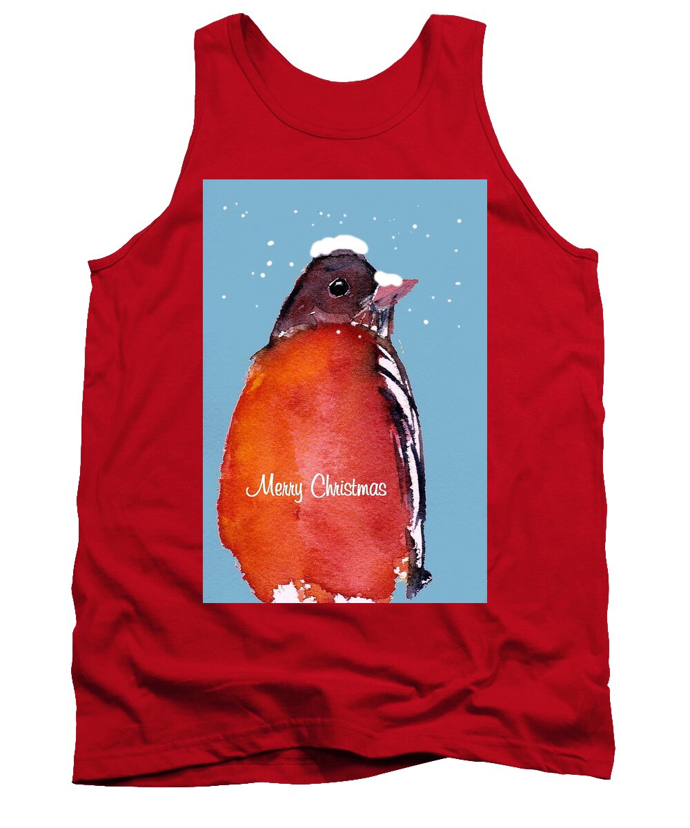 Watercolor Tank Top featuring the painting Christmas Robin by Anne Duke