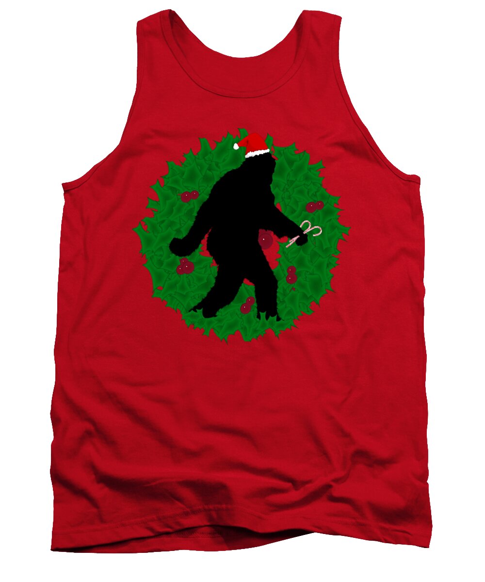 Merry Christmas Tank Top featuring the digital art Christmas Sasquatch with Wreath by Gravityx9 Designs