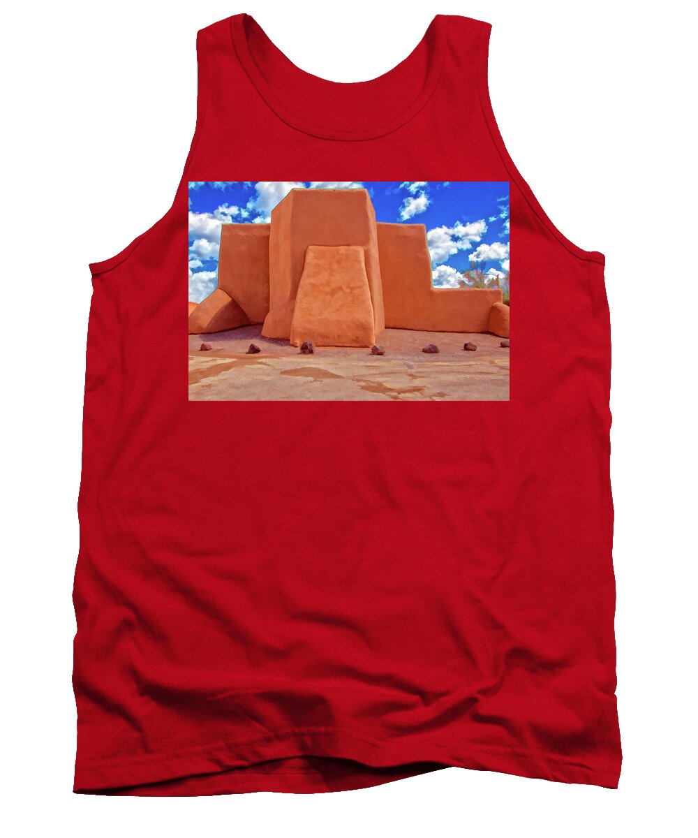  San Tank Top featuring the photograph Classic view of Ranchos church as oil by Charles Muhle