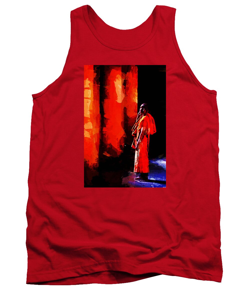 Monk Tank Top featuring the digital art Cool Orange Monk by Cameron Wood