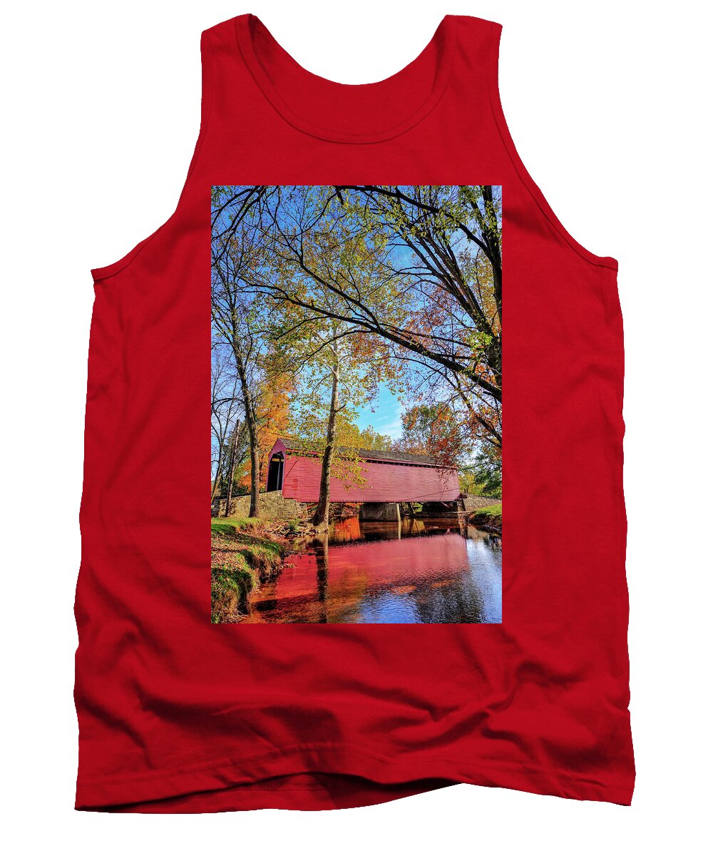 Autumn Tank Top featuring the photograph Covered Bridge in Maryland in Autumn by Patrick Wolf