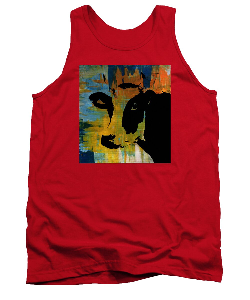 Cow Tank Top featuring the painting Cow Sunset Rainbow 2 - Poster Print by Robert R Splashy Art Abstract Paintings