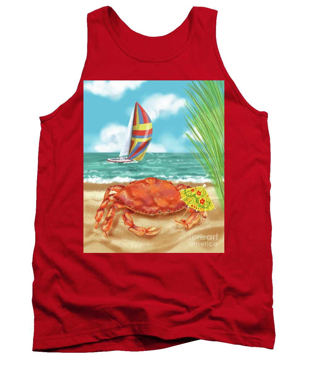 Crab Tank Top featuring the mixed media Crab with Cocktail Umbrella by Shari Warren