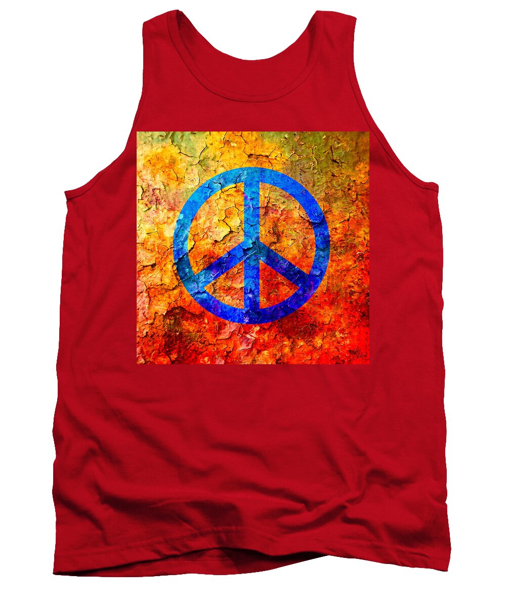 Peace Sign Tank Top featuring the mixed media Cracked Peace by Ally White