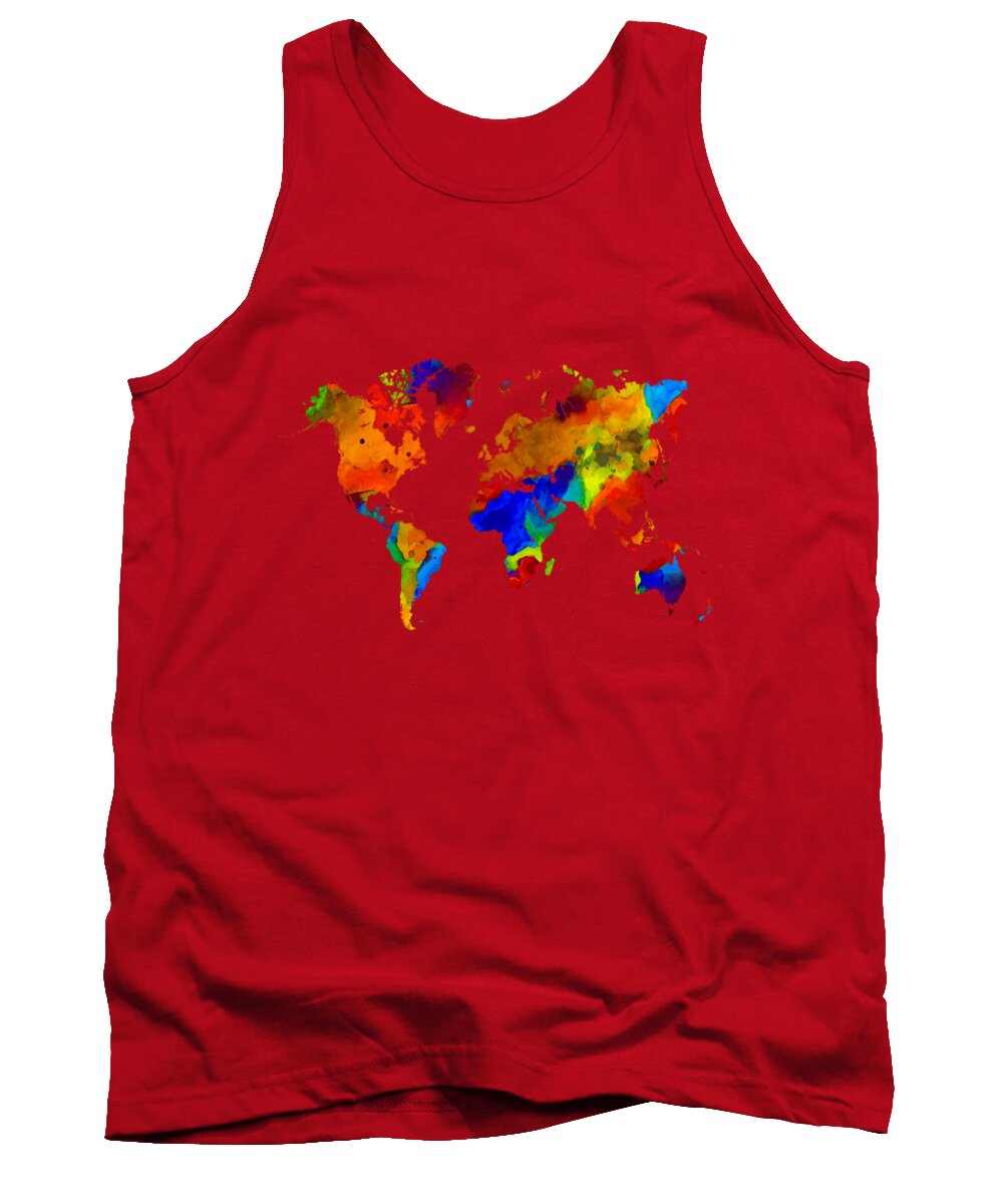 Map Tank Top featuring the painting Design 33 Colorful Worldmap by Lucie Dumas