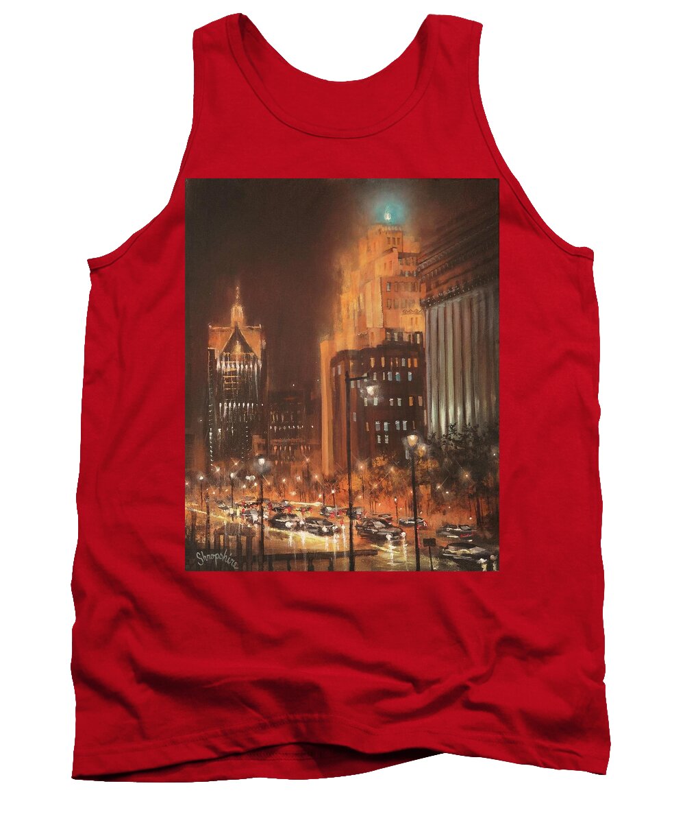 Milwaukee Tank Top featuring the painting East Wisconsin Avenue by Tom Shropshire