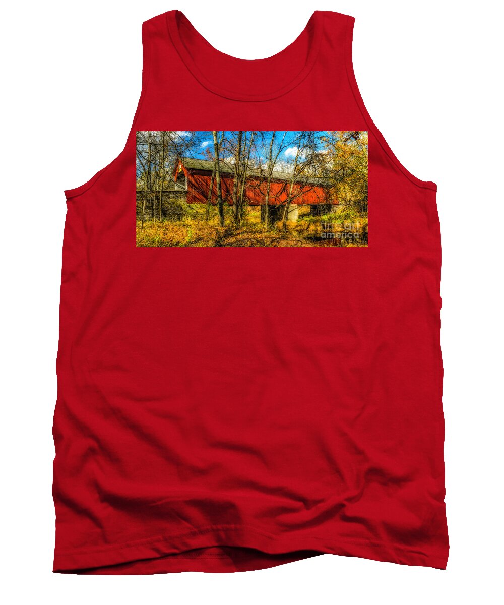 Frankenfield Tank Top featuring the photograph Fall at The Frankenfield Covered Bridge by Nick Zelinsky Jr