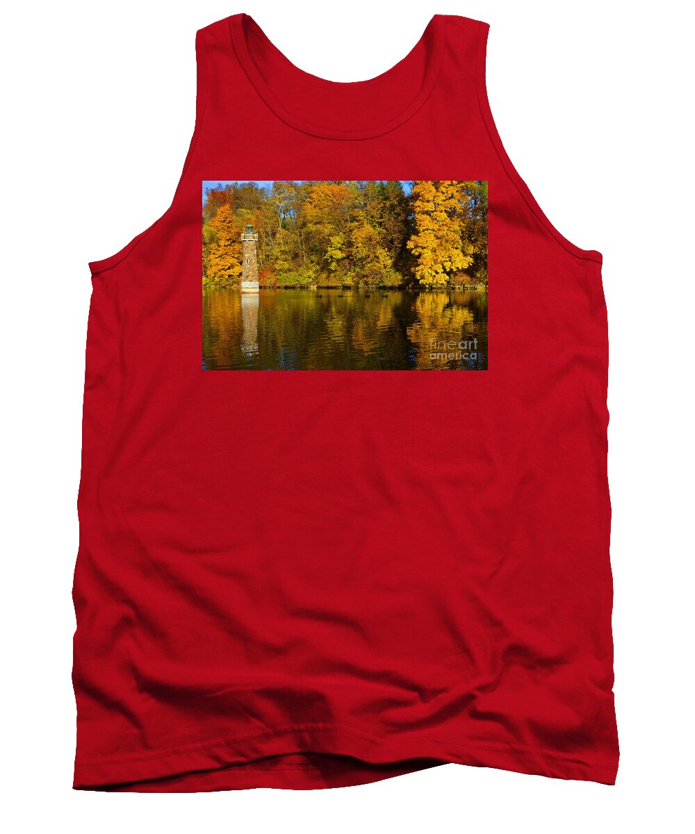 Falls Park Tank Top featuring the photograph Falls Park Lighthouse in Fall by Amy Lucid