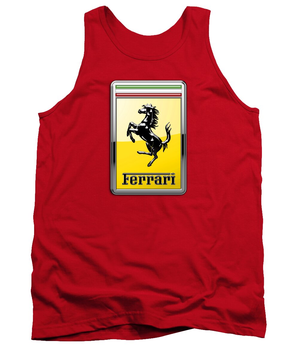 �auto Badges� Collection By Serge Averbukh Tank Top featuring the photograph Ferrari 3D Badge-Hood Ornament on Red by Serge Averbukh