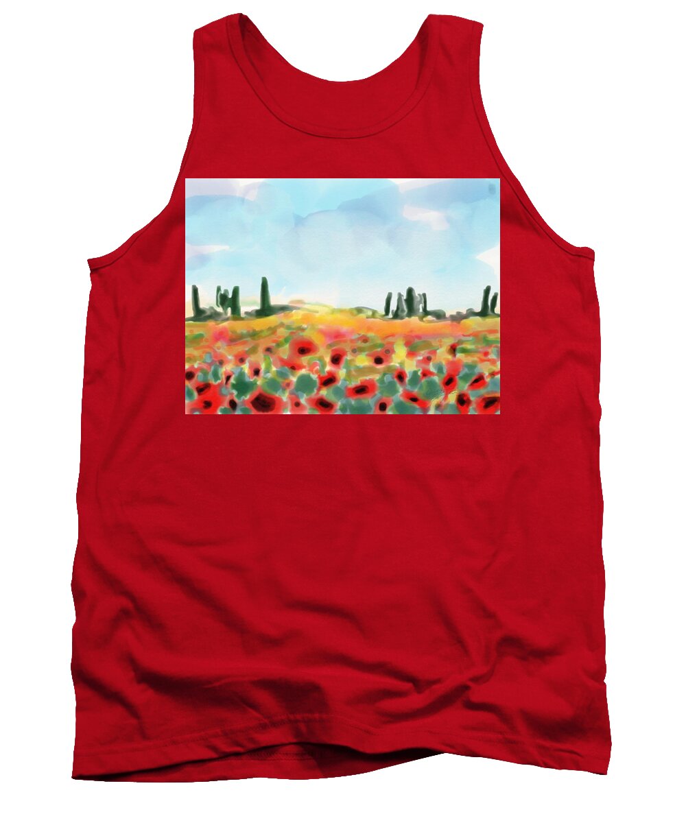 Painting Tank Top featuring the painting Field with poppies by Cristina Stefan