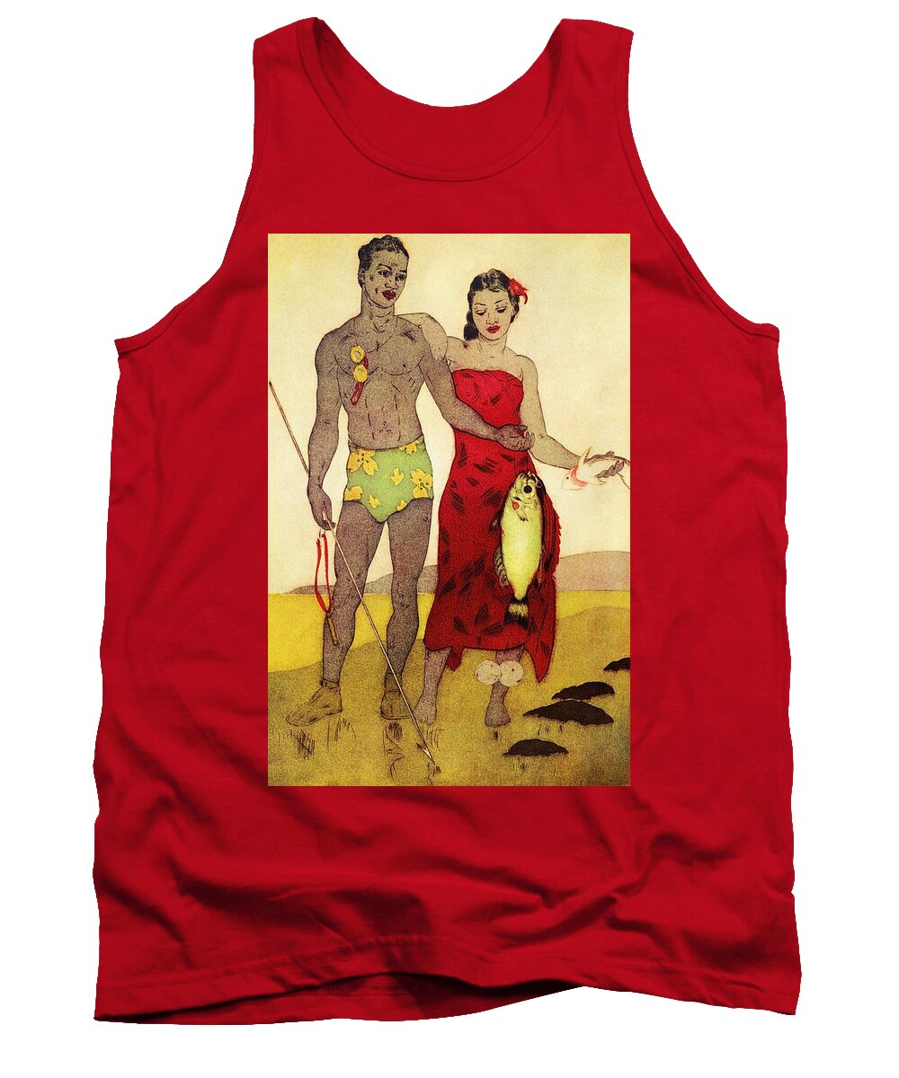 70-pfs0039 Tank Top featuring the painting Fisherman by Hawaiian Legacy Archives - Printscapes