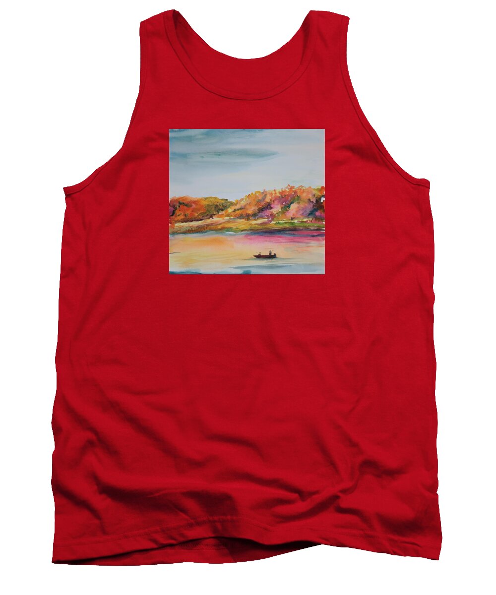 Fall Leaves Tank Top featuring the painting Fishing in the Fall by Dixie Trent