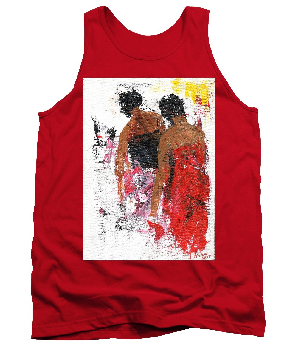 Two Women Tank Top featuring the painting Friends by Asha Sudhaker Shenoy