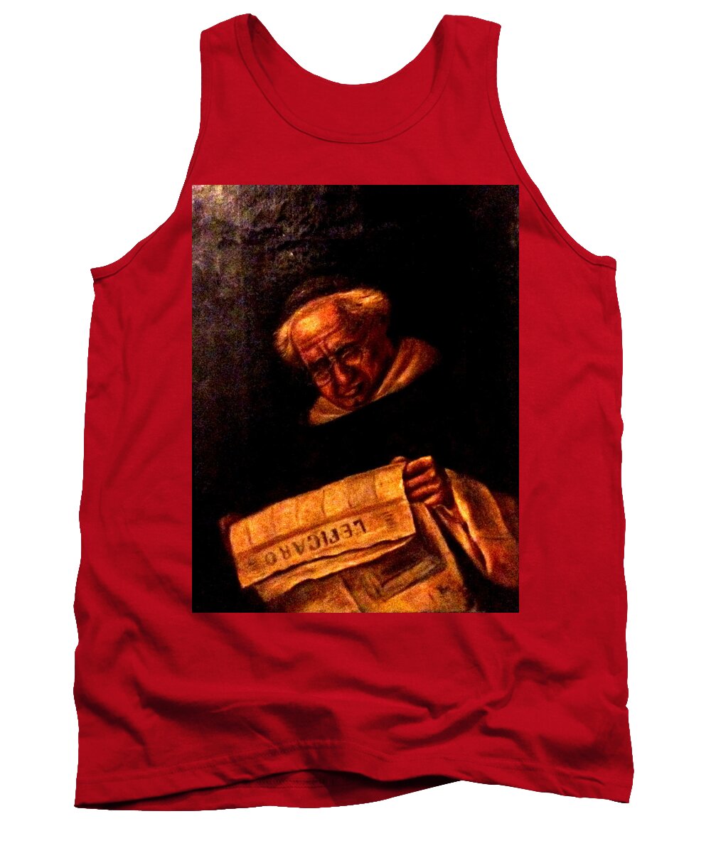 French Tank Top featuring the painting Frier reading Le Figaro by Dave Holmander-Bradford