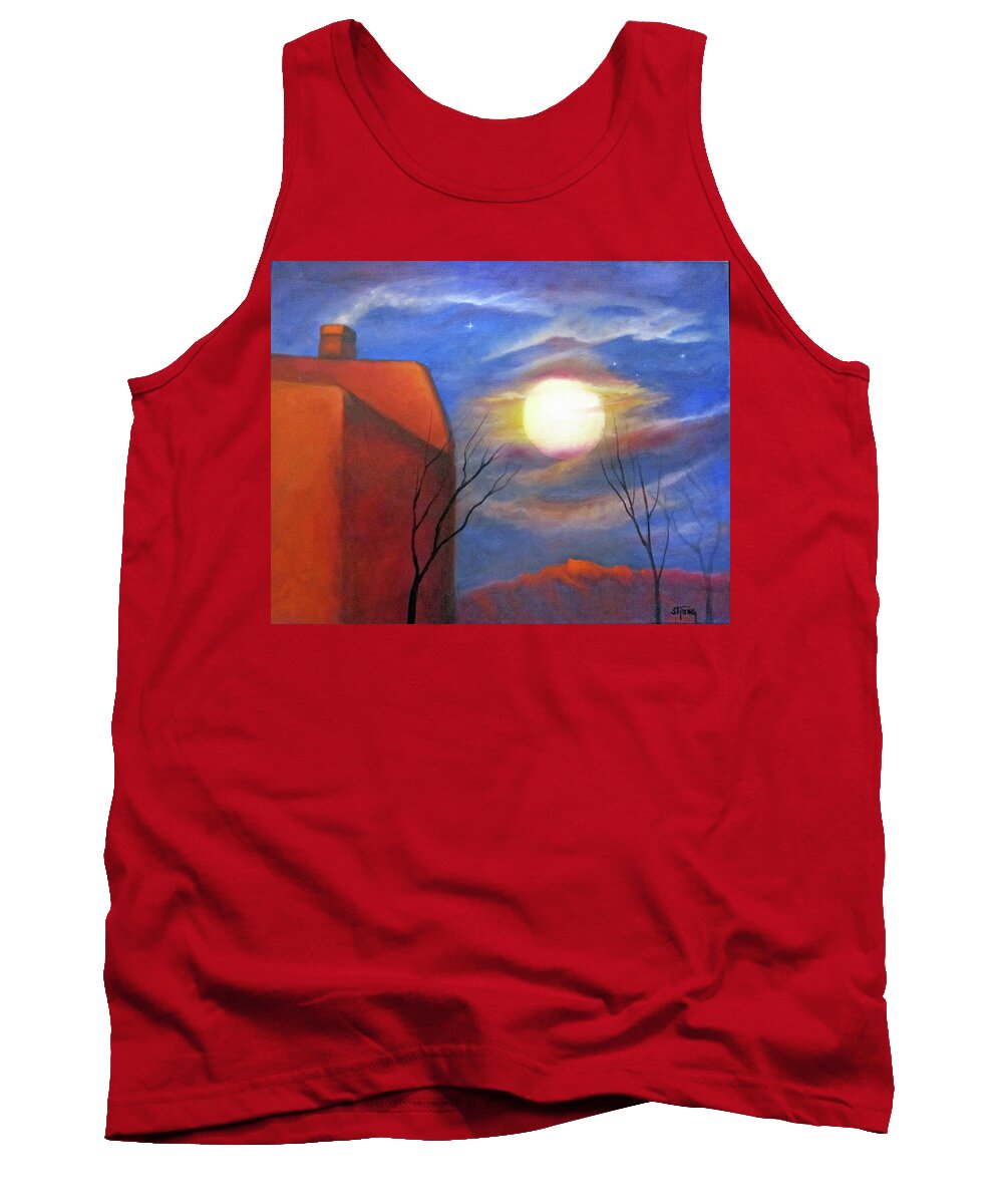 Full Moon Tank Top featuring the painting Full Moon At Sunset by Sherry Strong