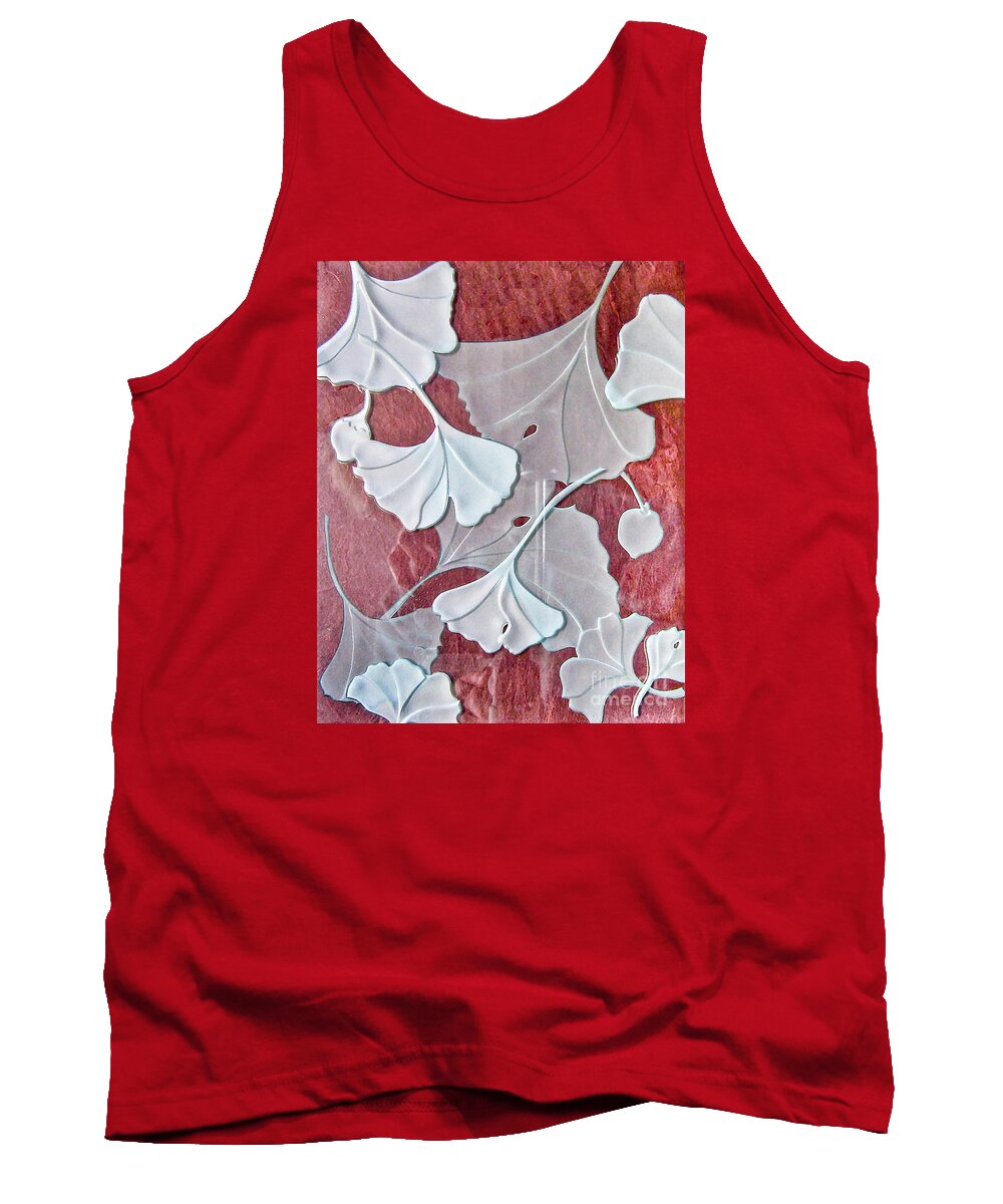 Red Tank Top featuring the photograph Ginko Leaves on Red by Alone Larsen