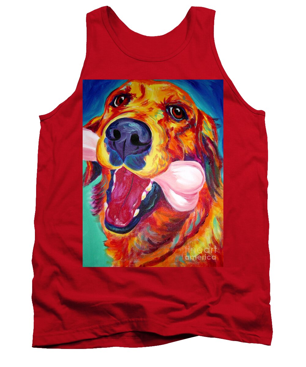 Dog Tank Top featuring the painting Golden - My Favorite Bone by Dawg Painter