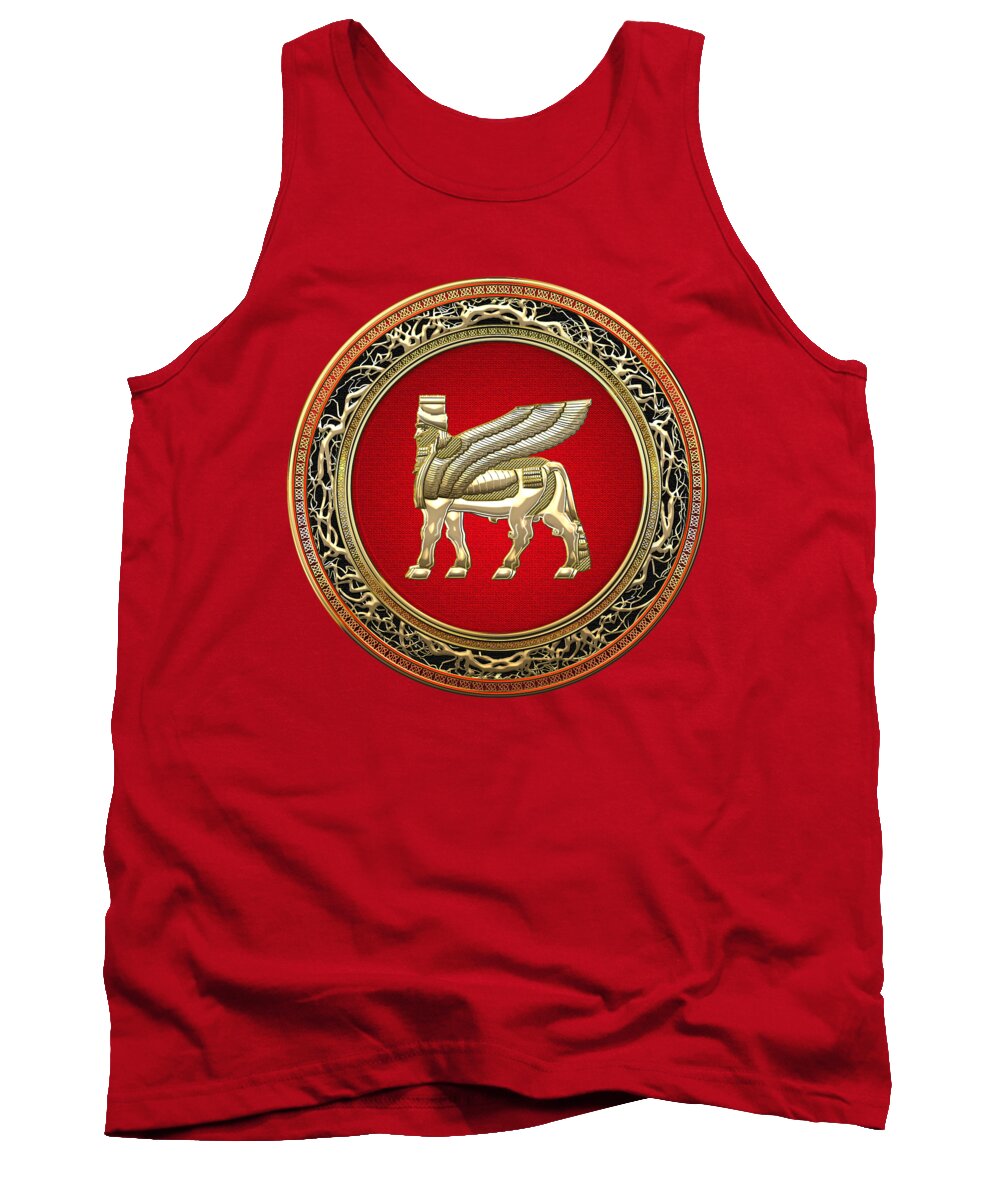 'treasure Trove' By Serge Averbukh Tank Top featuring the digital art Golden Babylonian Winged Bull by Serge Averbukh