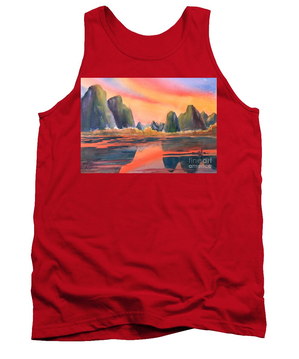 Guilin Tank Top featuring the painting Guilin Sunset by Petra Burgmann