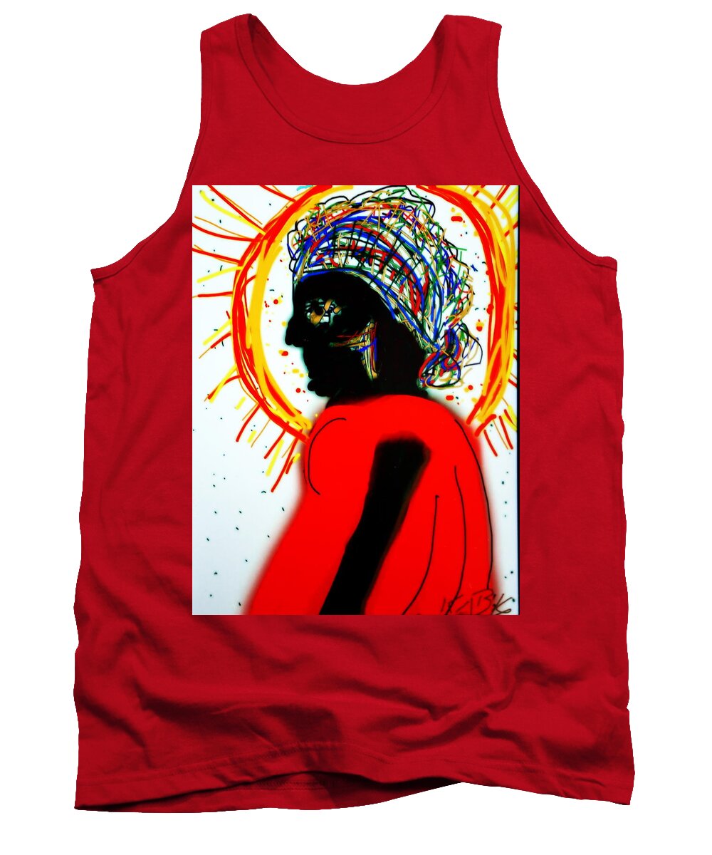 Hat Tank Top featuring the drawing Headscarf by Kathy Barney