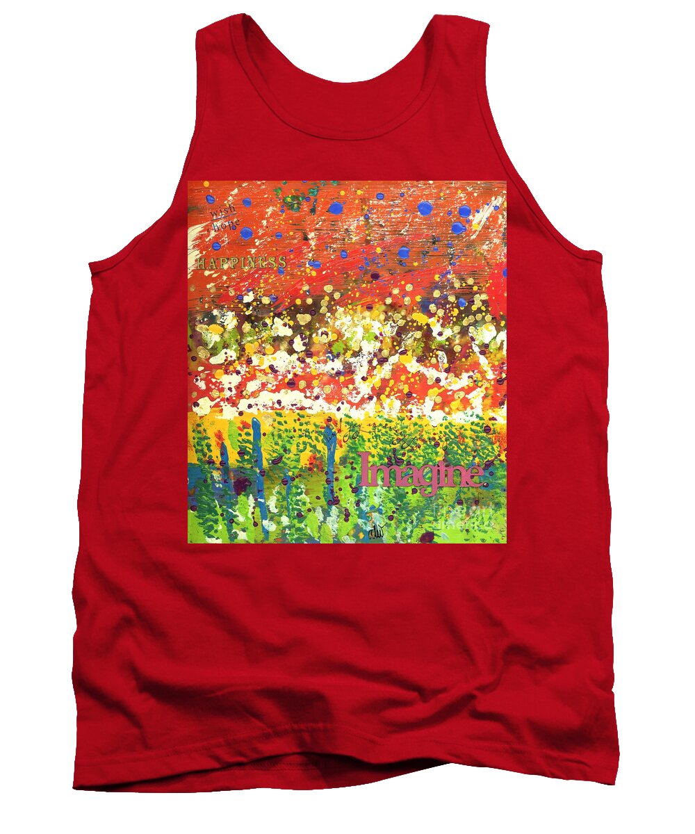 Wood Tank Top featuring the mixed media Imagine Happiness by Angela L Walker