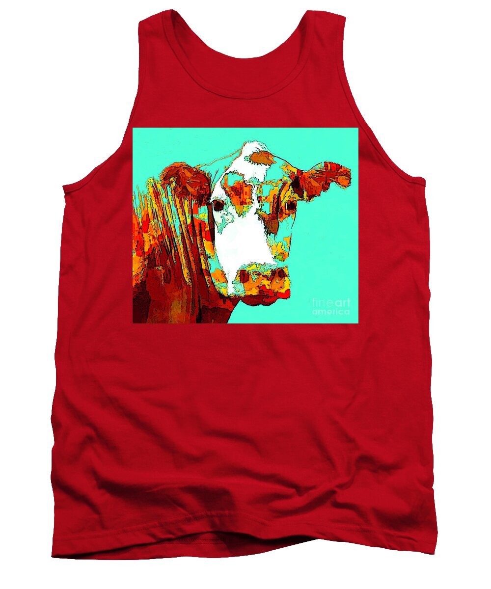 Cow Tank Top featuring the photograph Turquoise Cow by Joyce Creswell