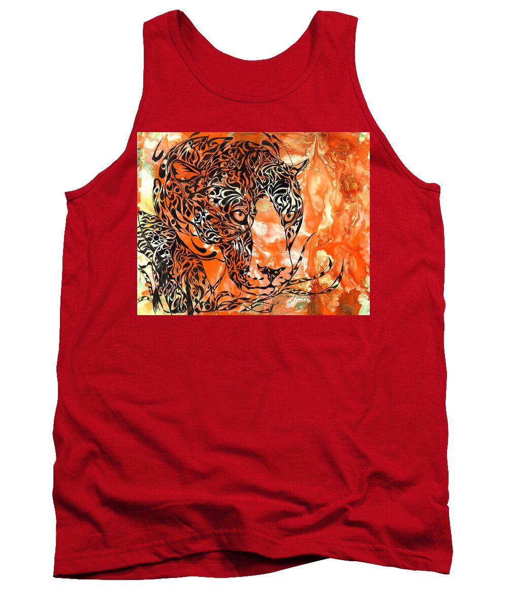 Leopard Tank Top featuring the drawing Leopard on the Prowl by Sherry Shipley