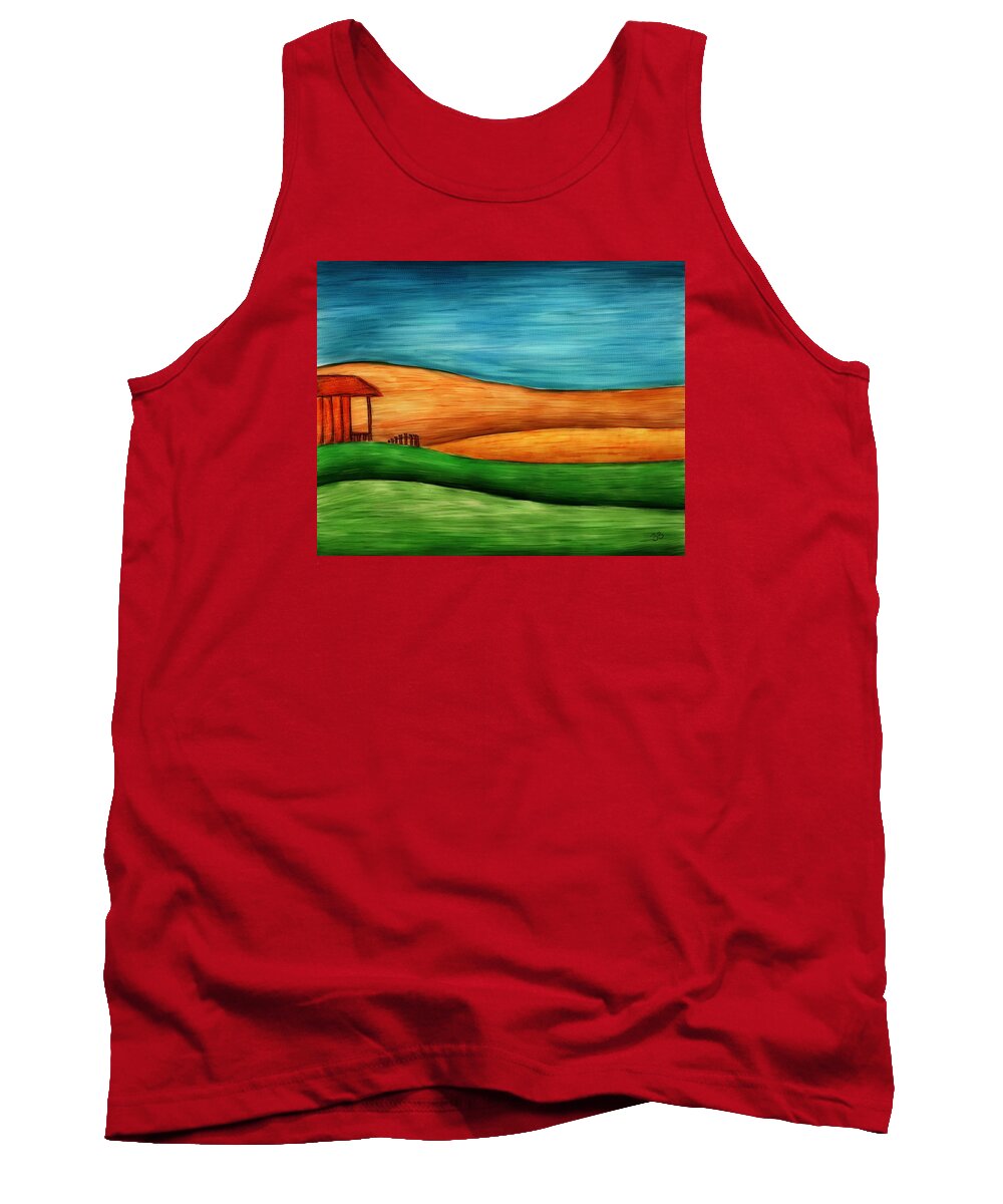 Landscape Tank Top featuring the painting Little House on Hill by Brenda Bryant