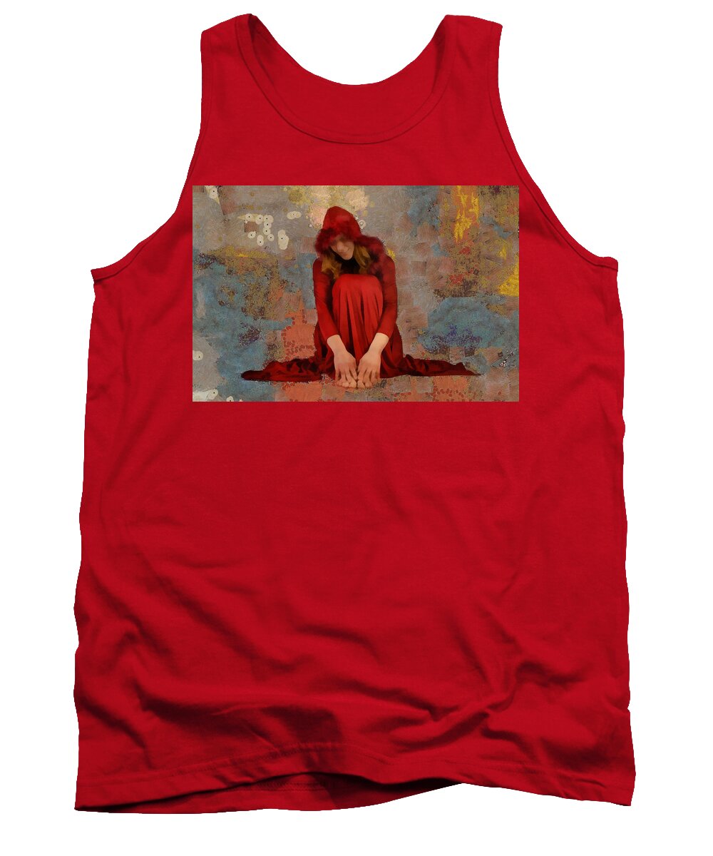 Girl Tank Top featuring the mixed media Little Mel Riding Hood by Trish Tritz