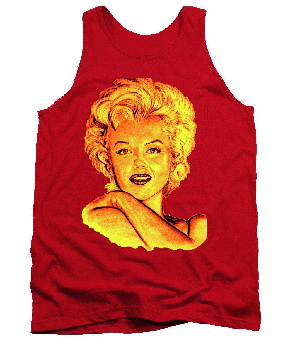 Marilyn Tank Top featuring the drawing Marilyn by Gittas Art