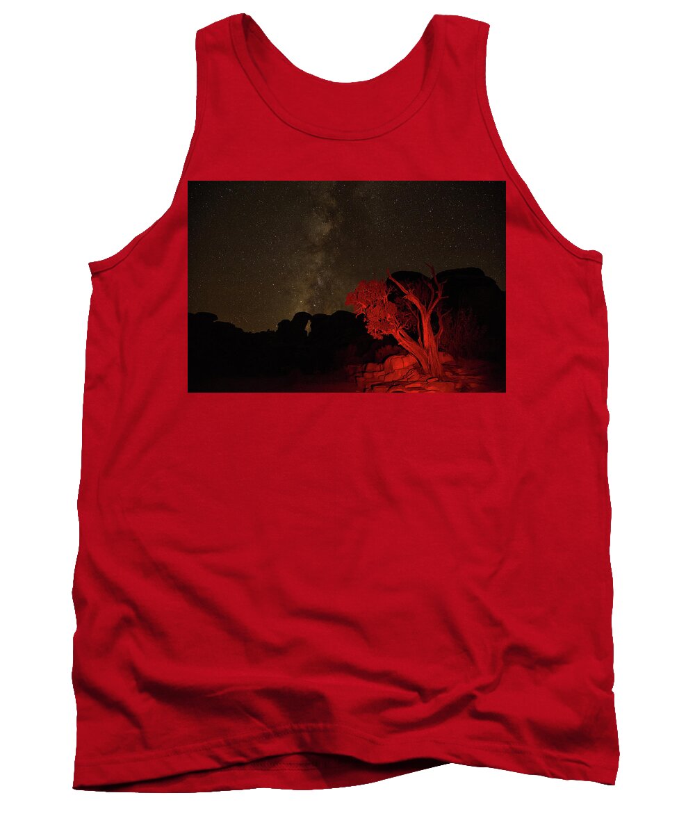 Canyonlands National Park Tank Top featuring the photograph Milky way and juniper by Kunal Mehra