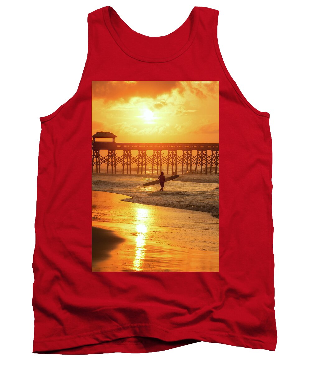 Abstract Tank Top featuring the photograph Morning at Folly Beach Charleston by Alex Mironyuk