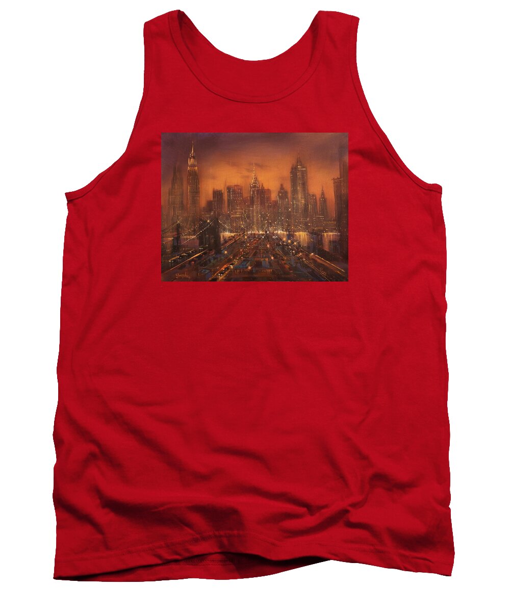 Nyc Tank Top featuring the painting New York City of Dreams by Tom Shropshire