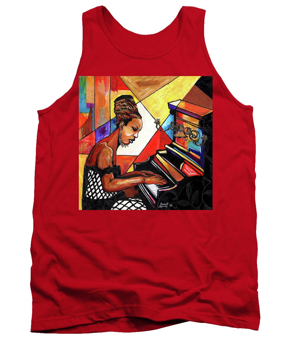 Everett Spruill Tank Top featuring the mixed media Nina Simone by Everett Spruill