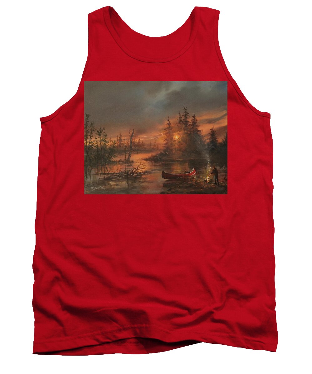 Lake Tank Top featuring the painting Northern Solitude by Tom Shropshire