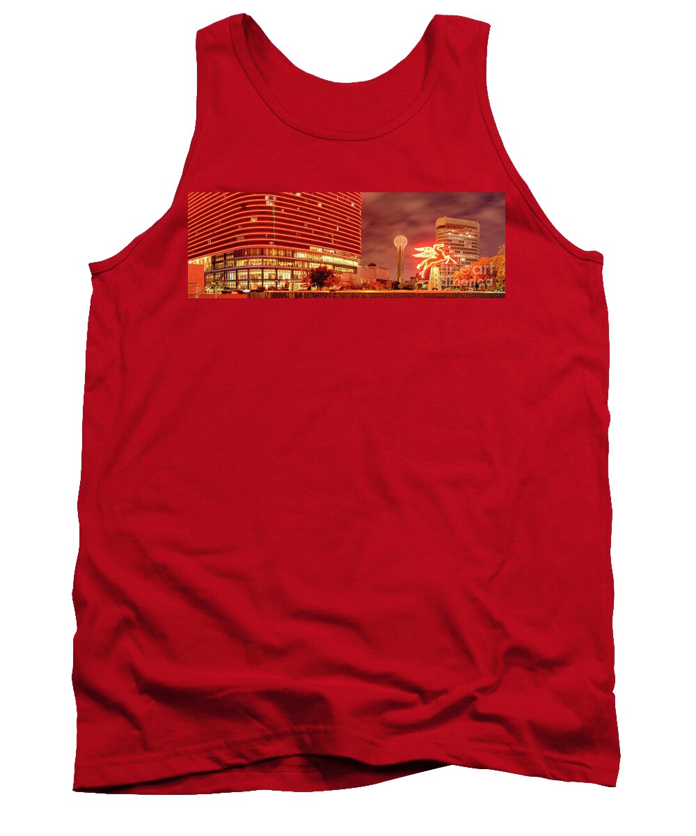 Downtown Tank Top featuring the photograph Panorama of the Original Pegasus, Reunion Tower, and Omni Hotel in Downtown Dallas - North Texas by Silvio Ligutti