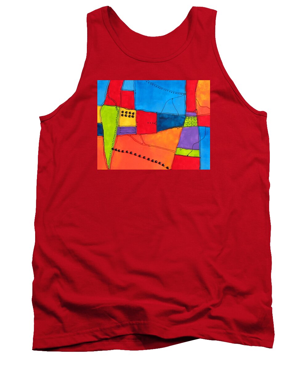 Abstract Tank Top featuring the painting Patchwork with Attitude by Louise Adams