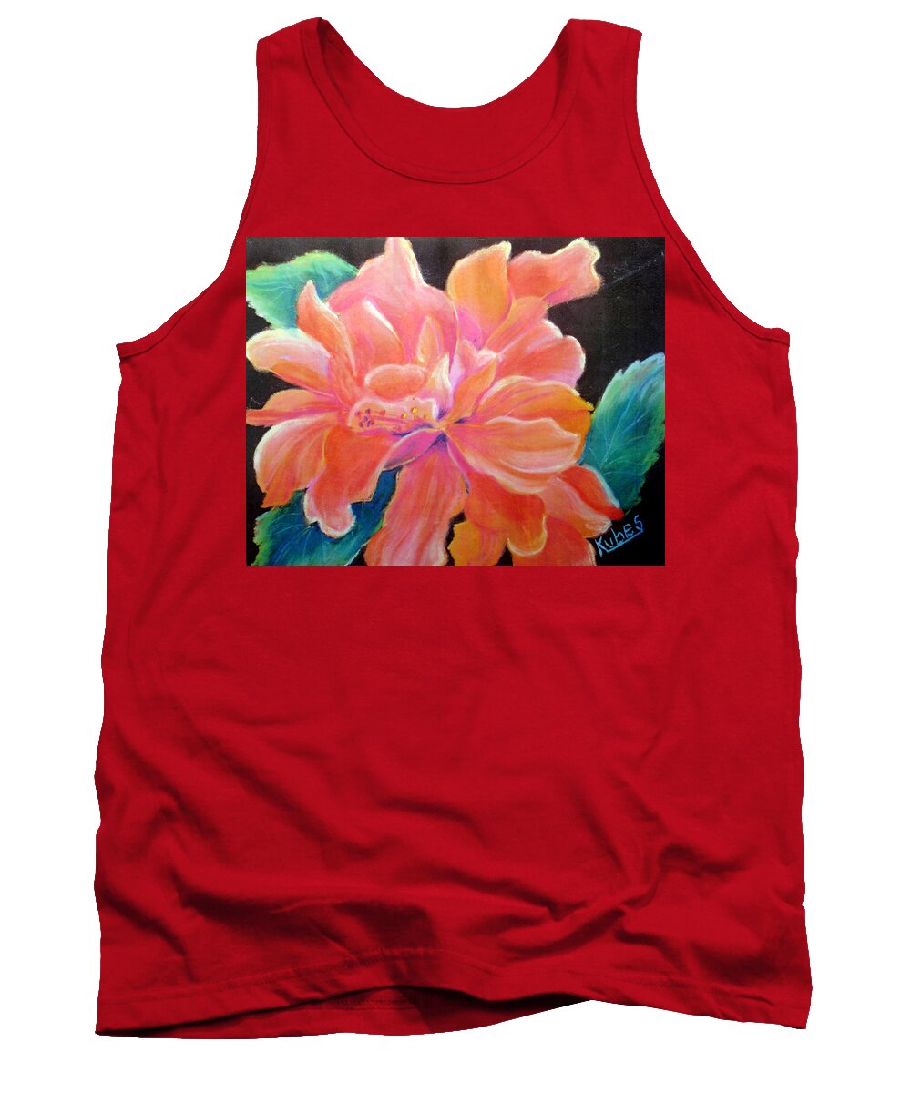 Flower Tank Top featuring the pastel Peach Double Hibiscus by Susan Kubes