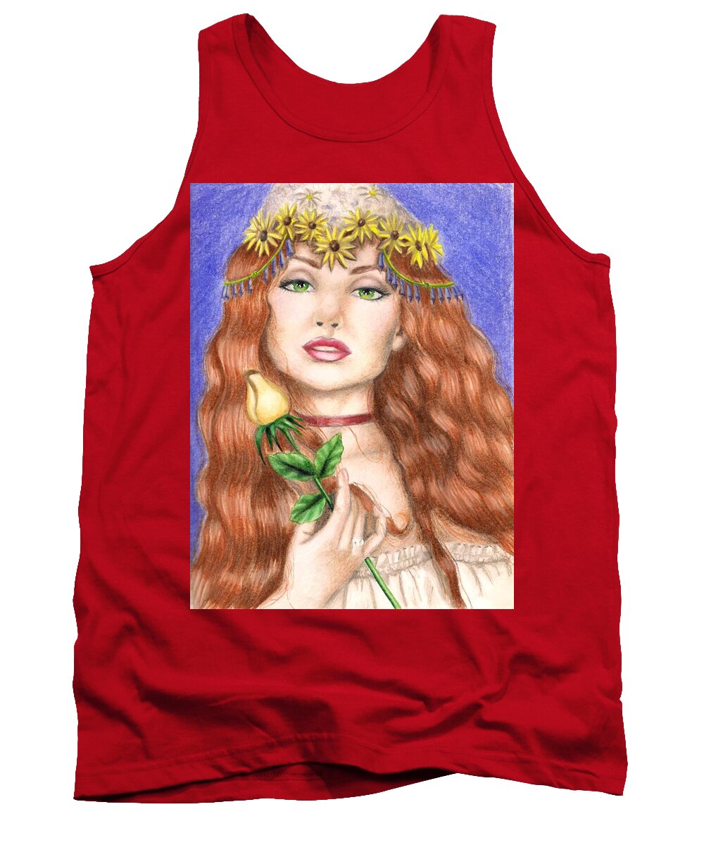Colored Pencil Tank Top featuring the drawing Peasant Girl by Scarlett Royale