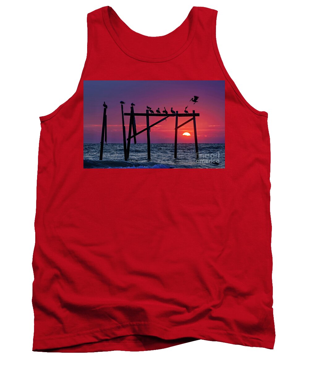 Topsail Island Tank Top featuring the photograph Pelican's Perch by DJA Images