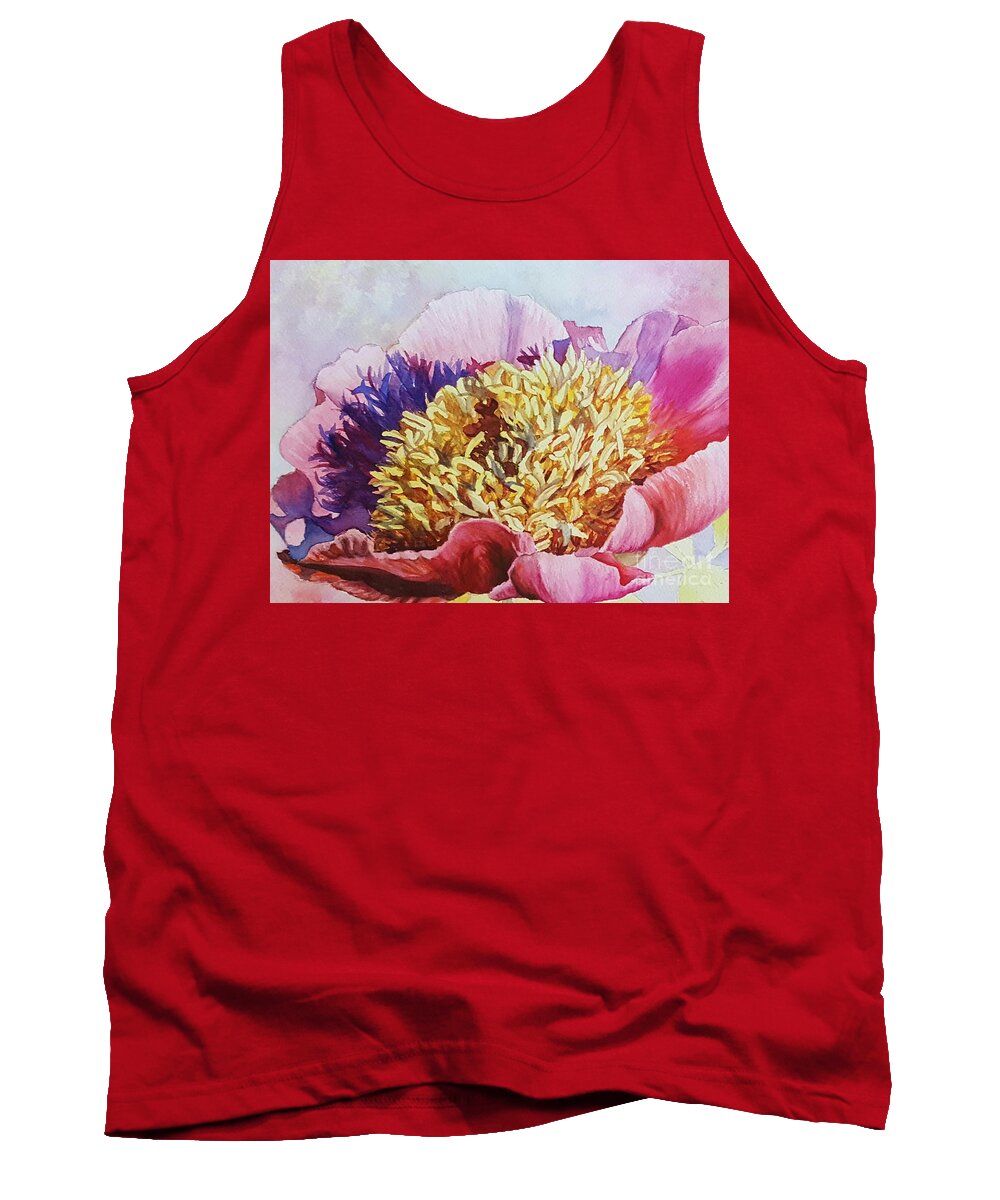Peony Tank Top featuring the painting Peony Delight by Lisa Debaets