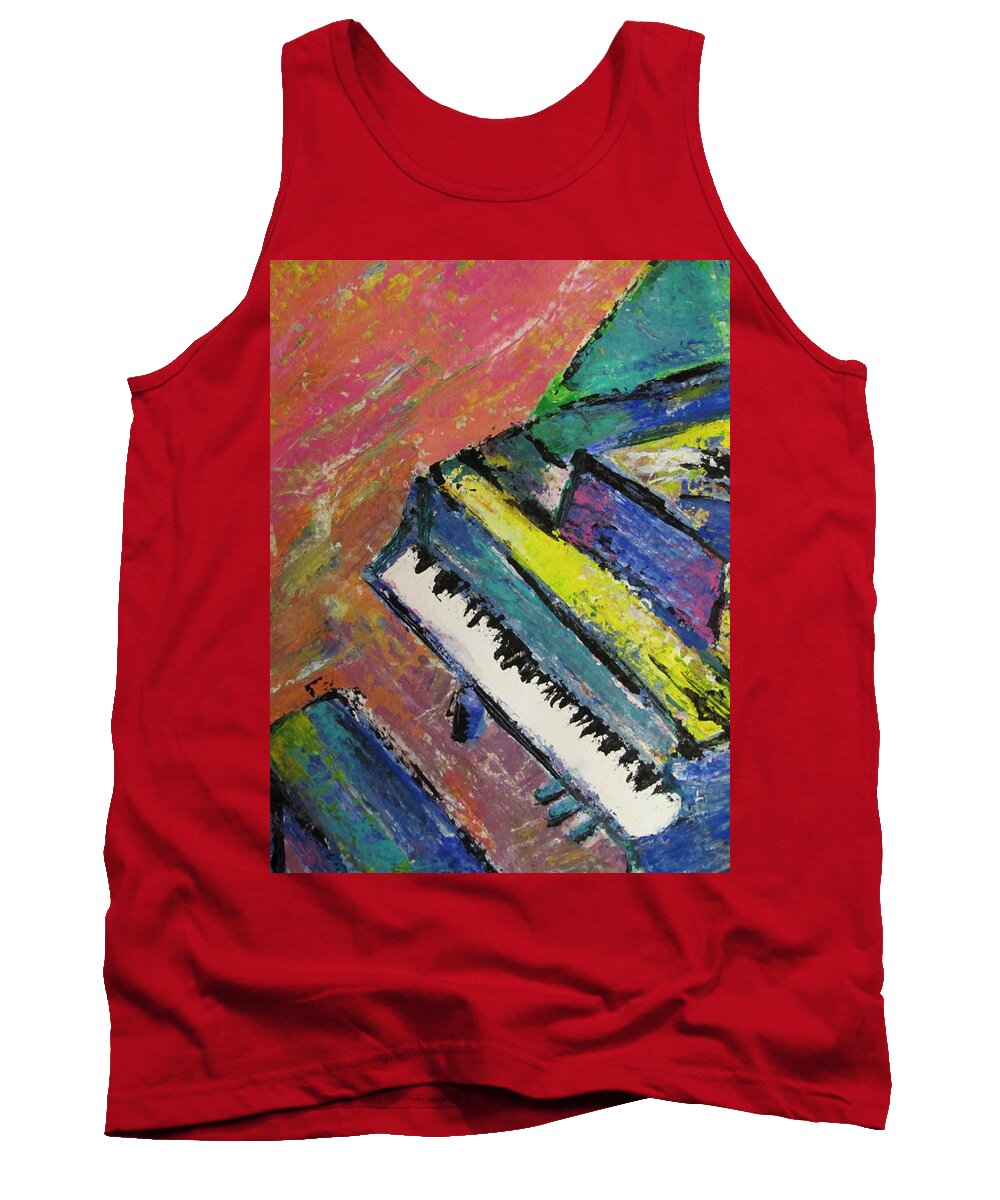 Music Tank Top featuring the painting Piano with Yellow by Anita Burgermeister