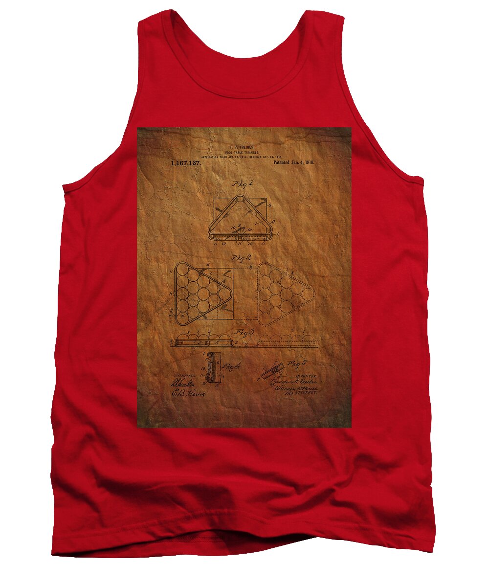 Pool Table Tank Top featuring the photograph Pool table triangle patent from 1915 by Chris Smith
