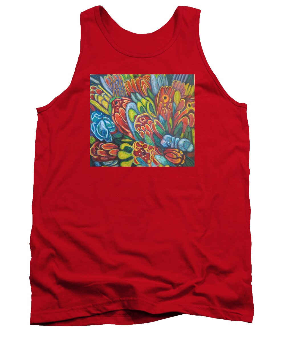 Flowers Tank Top featuring the painting Proteas at Noon 2015 by Enrique Ojembarrena