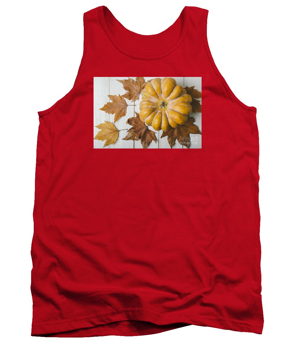 Pumpkin Tank Top featuring the photograph Pumkin and maple leaves by Jelena Jovanovic