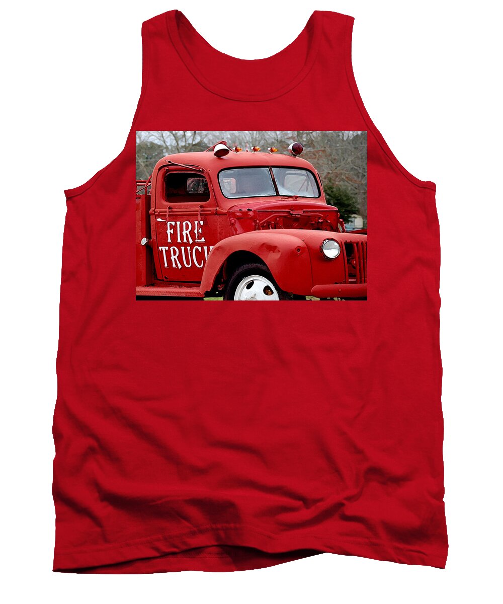 Fire Tank Top featuring the painting Red Fire Truck by Michael Thomas