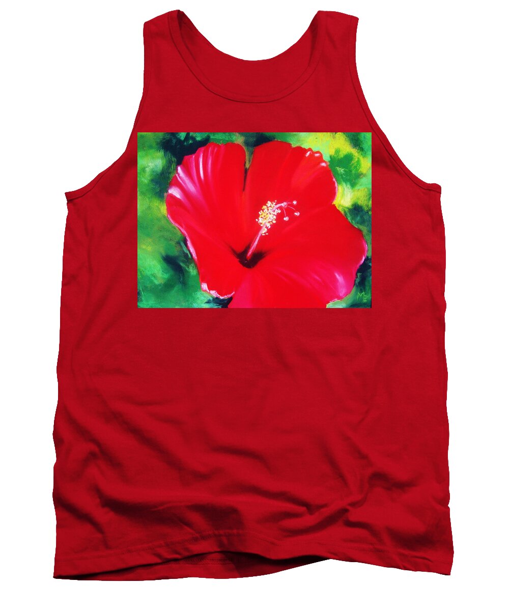 Bright Flower Tank Top featuring the painting Red Hibiscus by Melinda Etzold