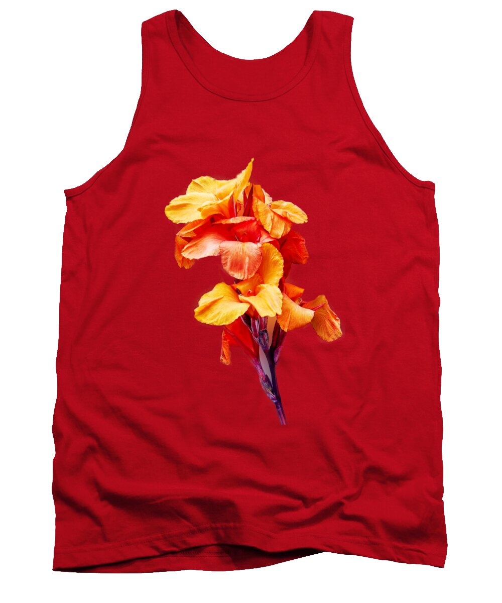 Flowers Tank Top featuring the photograph Red Orange Canna Blossom Cutout by Linda Phelps